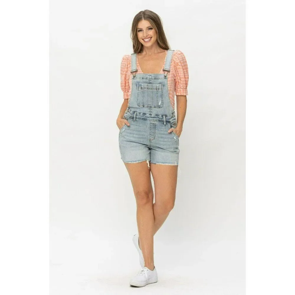 Judy Blue The Daisy Distressed Denim Overall Shorts S-XL New 15210 - Picture 12 of 13